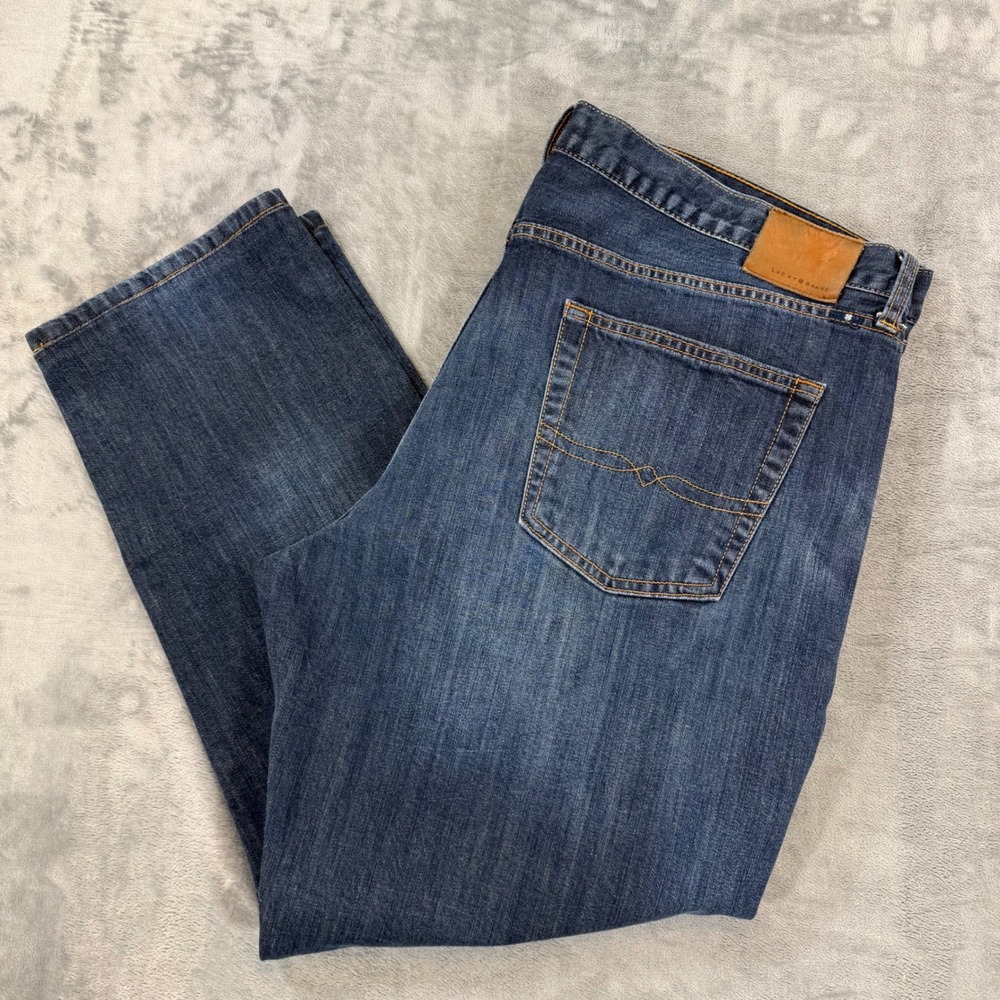 Lucky Brand 221 Original Straight Jeans Mens 42x29 Blue Stretch Denim‎